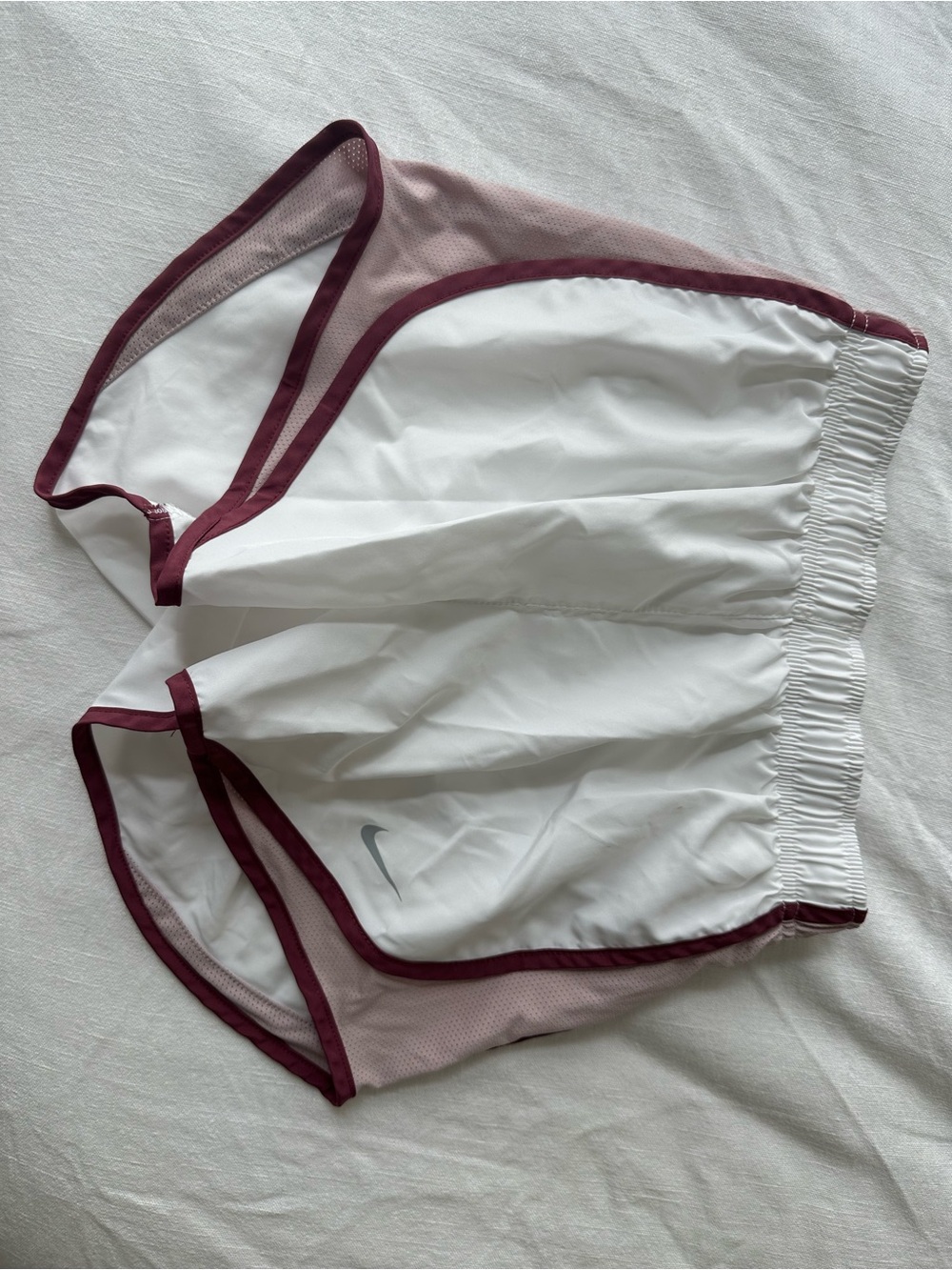 Nike White Running Shorts with Burgundy Trim